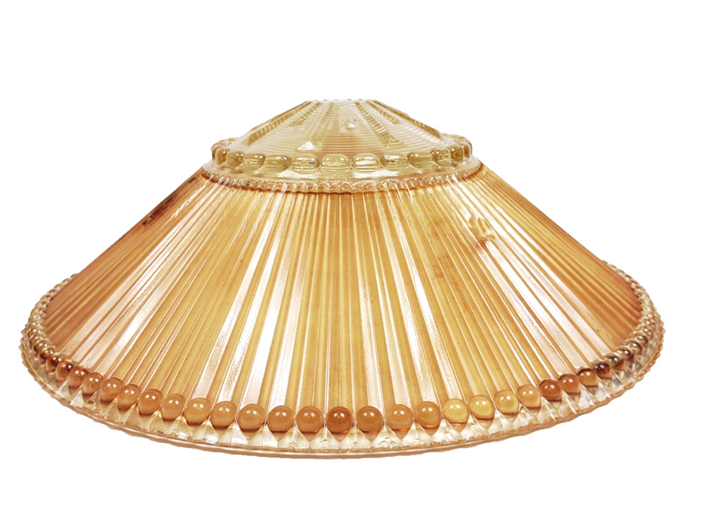 15" Art Deco Semi Flush Mount Peach Ribbed Glass Light Shade Heavy 40 50s Atomic